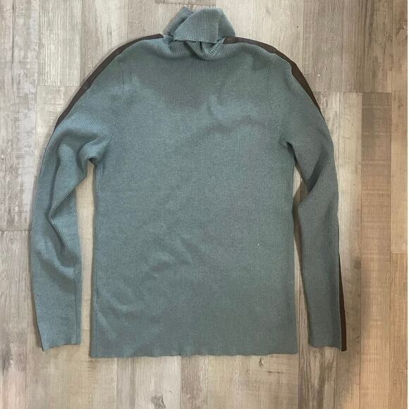 Lauren Ralph Lauren Faux Leather Trim Turtleneck Sweater XL Teal Heather/brown - Picture 11 of 11